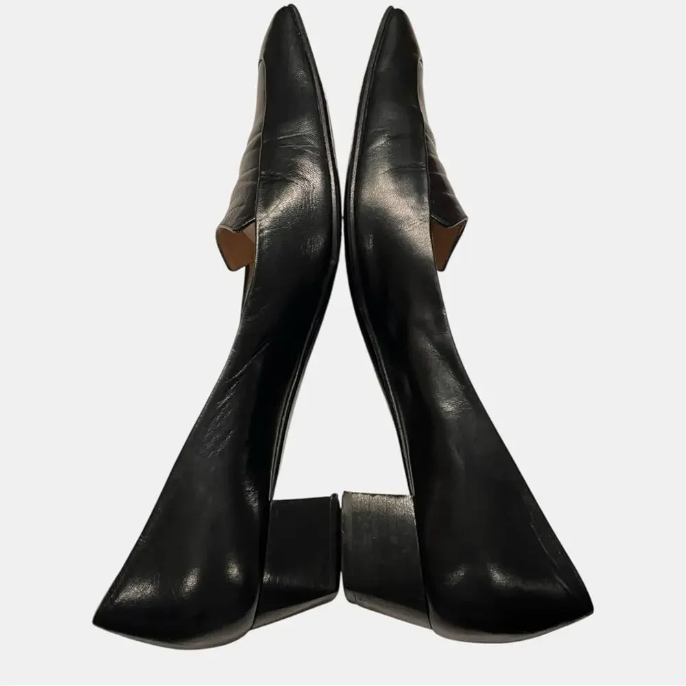 GIORGIO ARMANI black leather low heel squared off point toe heels size 9.5 39.5